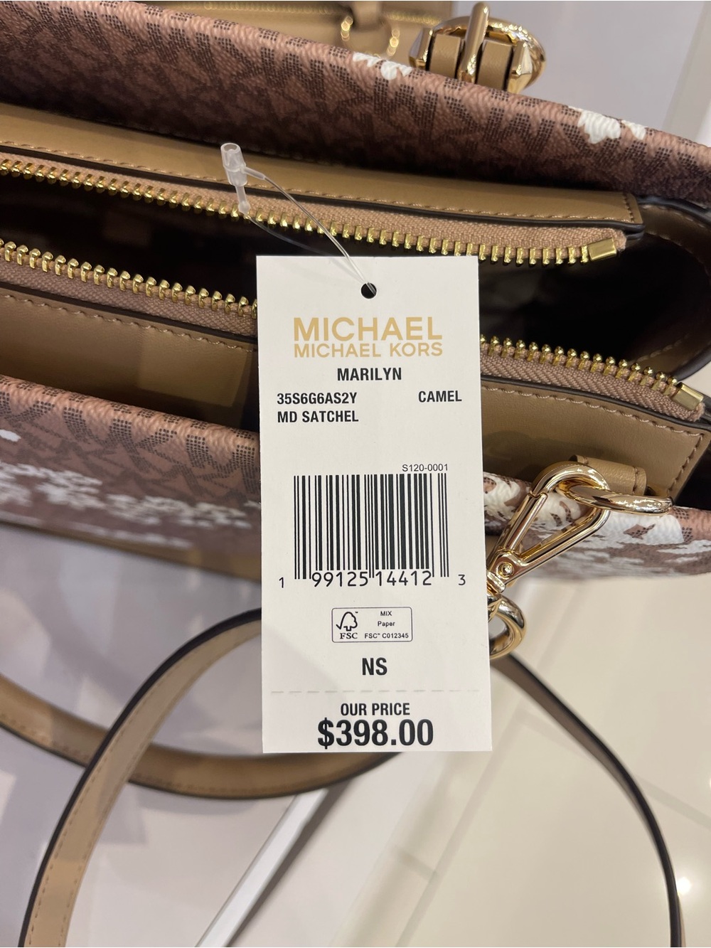 MICHAEL KORS Marilyn Medium Printed Signature Logo Satchel Crossbody 
CAMEL 
NWT - Picture 7 of 16